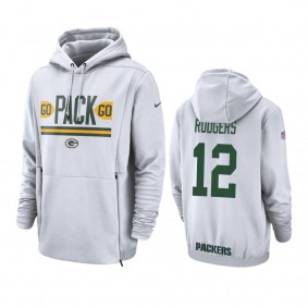 Green Bay Packers #12 Aaron Rodgers White Nike Sideline Lockup Hoodie - Men's