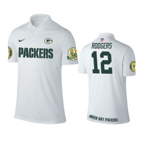 Green Bay Packers #12 Aaron Rodgers White Player Performance Polo - Men's