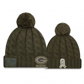 Green Bay Packers Olive Cuffed Pom 2018 Salute To Service Knit Hat - Women's