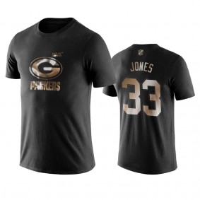 Aaron Jones Green Bay Packers Black Golden 100th Season Name & Number T-Shirt