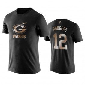 Aaron Rodgers Green Bay Packers Black Golden 100th Season Name & Number T-Shirt