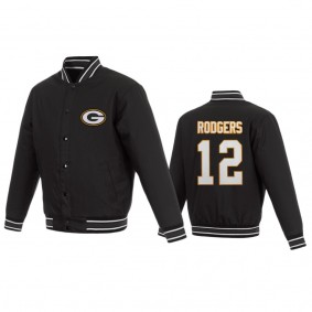 Green Bay Packers Aaron Rodgers Black Poly Twill Name & Number Full-Snap Jacket