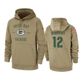 Green Bay Packers Aaron Rodgers Tan 2019 Salute to Service Sideline Therma Pullover Hoodie