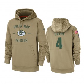 Green Bay Packers Brett Favre Tan 2019 Salute to Service Sideline Therma Pullover Hoodie