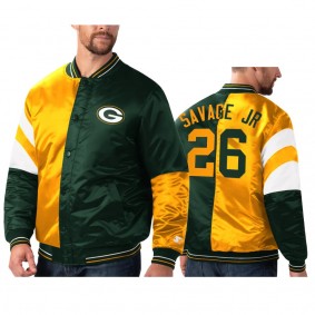 Green Bay Packers Darnell Savage Jr. Green Gold Split Leader Varsity Jacket