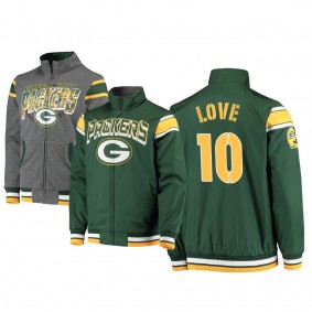 Green Bay Packers Jordan Love Green Charcoal Offside Reversible Full-Zip Jacket