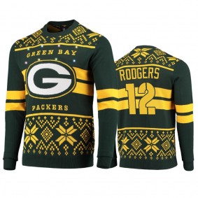 Green Bay Packers Aaron Rodgers Green 2019 Ugly Christmas Light Up Sweater