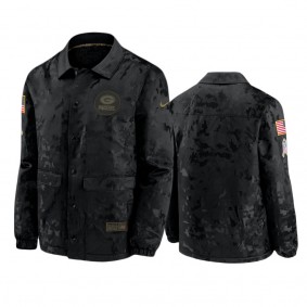 Men's Green Bay Packers Black 2020 Salute to Service Sideline Satin Full-Snap Jacket