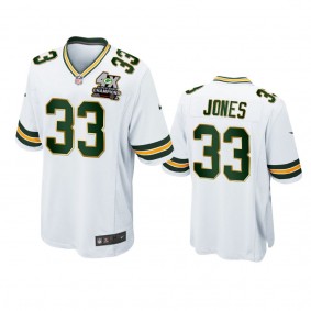 Green Bay Packers Aaron Jones White 4X Super Bowl Champions Patch Game Jersey