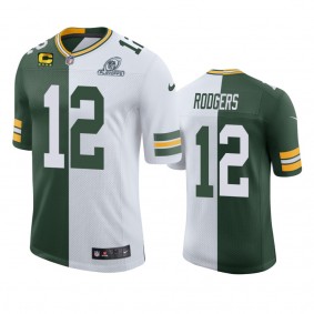 Green Bay Packers Aaron Rodgers Green White 2020 NFL Playoffs Split Jersey