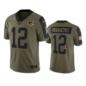 Green Bay Packers Aaron Rodgers Olive 2021 Salute To Service Limited Jersey