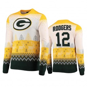 Men's Green Bay Packers Aaron Rodgers White 2021 Christmas Gift Big Logo Sweater