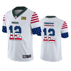 Aaron Rodgers Green Bay Packers White Independence Day Stars & Stripes Jersey