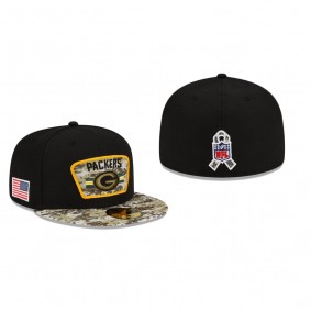 Green Bay Packers Black Camo 2021 Salute To Service Fitted Hat