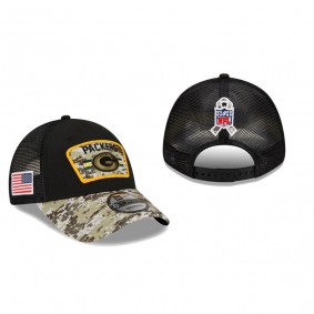 Green Bay Packers Black Camo 2021 Salute To Service Trucker 9FORTY Hat
