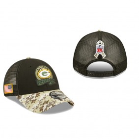 Green Bay Packers Black Camo 2022 Salute To Service 9FORTY Snapback Trucker Hat