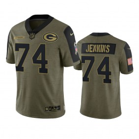 Green Bay Packers Elgton Jenkins Olive 2021 Salute To Service Limited Jersey