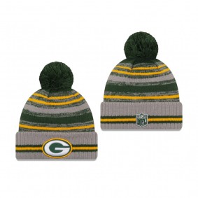 Green Bay Packers Gray 2021 NFL Sideline Sport Pom Cuffed Knit Hat