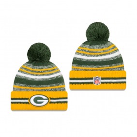 Green Bay Packers Green Gold 2021 NFL Sideline Sport Pom Cuffed Knit Hat