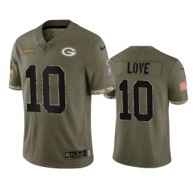 Green Bay Packers Jordan Love Olive 2022 Salute To Service Jersey