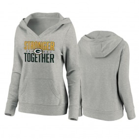 Women's Green Bay Packers Heather Gray Stronger Together Crossover Neck Pullover Hoodie