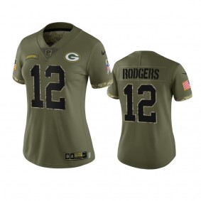 Women's Green Bay Packers Aaron Rodgers Olive 2022 Salute To Service Limited Jersey