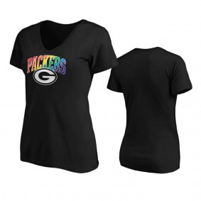 Women's Green Bay Packers Black Pride Logo V-Neck T-Shirt