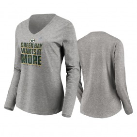 Women's Green Bay Packers Heather Gray 2020 NFL Playoffs Shift Long Sleeve T-Shirt
