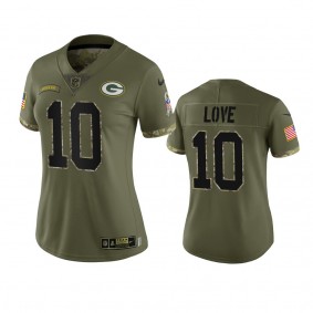 Women's Green Bay Packers Jordan Love Olive 2022 Salute To Service Limited Jersey