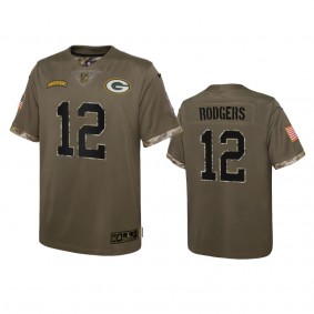 Youth Green Bay Packers Aaron Rodgers Olive 2022 Salute To Service Limited Jersey