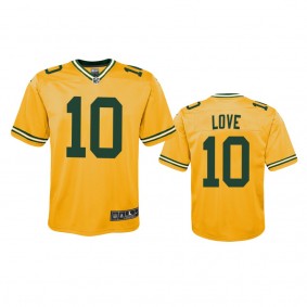 Youth Green Bay Packers Jordan Love Gold Inverted Game Jersey