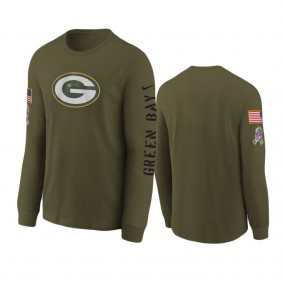 Youth Green Bay Packers Olive 2022 Salute To Service Team Logo Long Sleeve T-Shirt